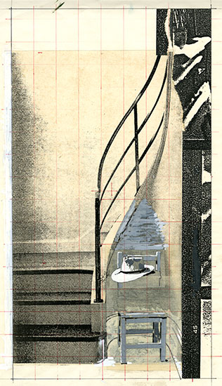TRANSMERCURY STUDY 2 | Gouache/Collage on Paper | 16.25" x 9"